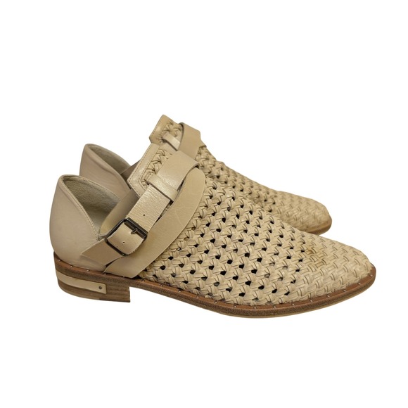 Freda Salvador Nude Spark Ankle‎ Strap Booties Woven Leather Boho Chic 7 NWOB - Picture 4 of 11